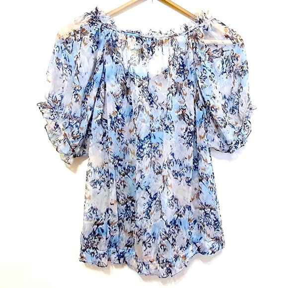 🆕 Anthropologie: Ella Moss Peasant Top 100% Silk, with Navy Under Cami  NWT - Picture 3 of 6